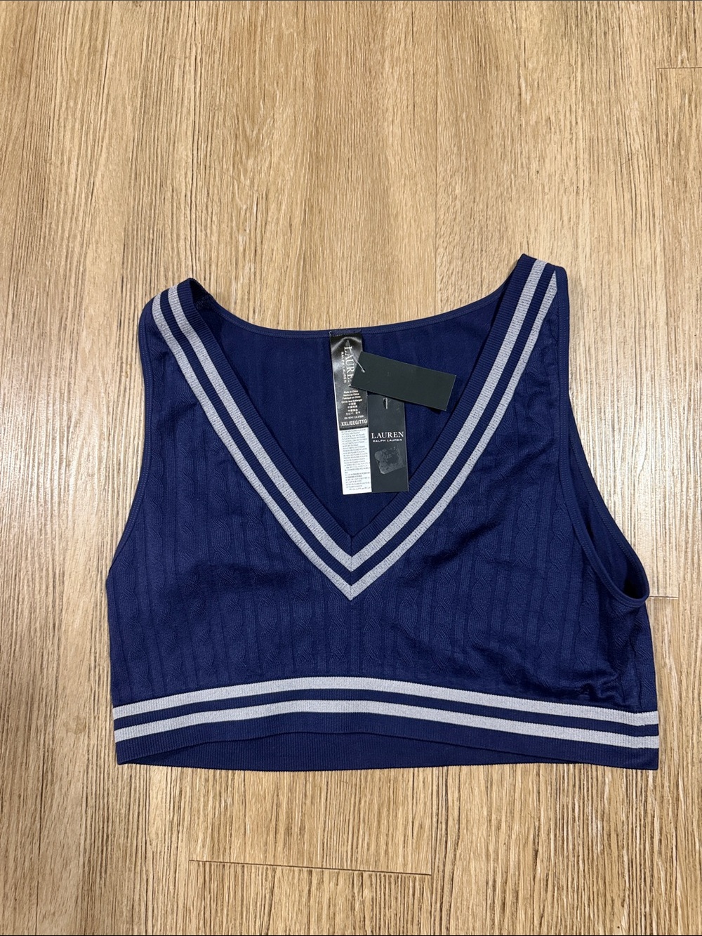 Lauren Ralph Lauren Navy Cropped V-Neck Tank bra with White Trim XXL